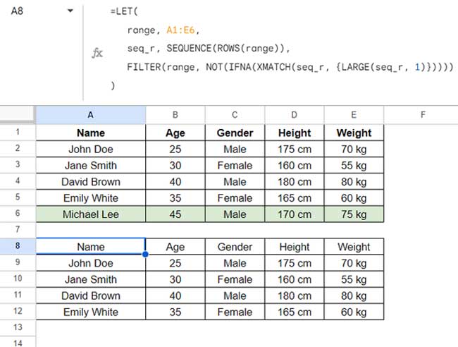 Drop rows from the end of the table