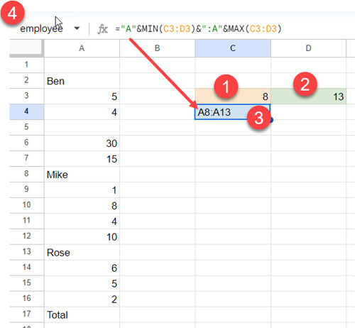 Creating a dynamic range using XLOOKUPs and Named Ranges in Google Sheets