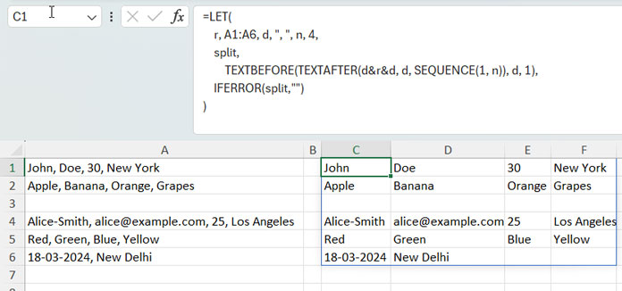 Splitting Text to Columns Using Dynamic Array Formula with Date Formatting