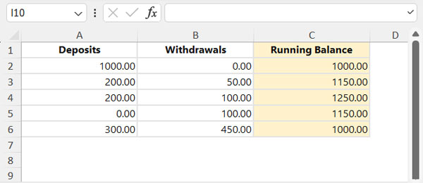  Running Balance in Excel - Expected Result