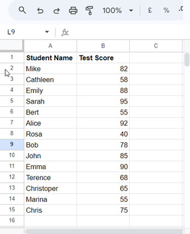 Sample data table for demonstrating Quartile IF analysis with numeric criterion