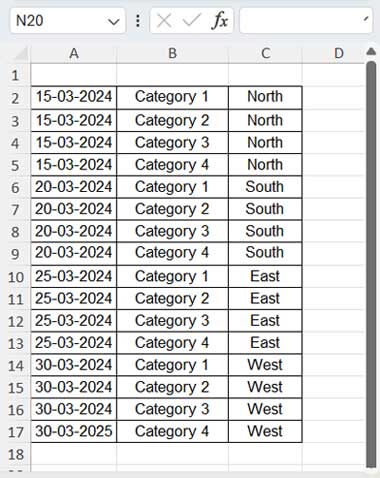 Sample Data: A2:C17