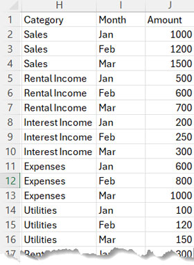 Tabular Data in Excel
