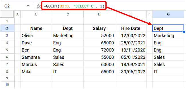 Google Sheets QUERY selecting a column using column letter C instead of header