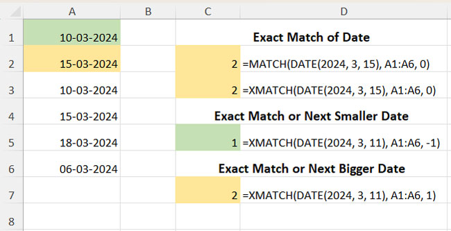 Comparison of XMATCH and MATCH functions with unsorted date range