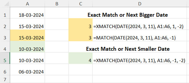 Comparison of XMATCH and MATCH functions with sorted data in descending order
