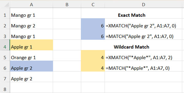 Comparison of XMATCH and MATCH functions with unsorted text data