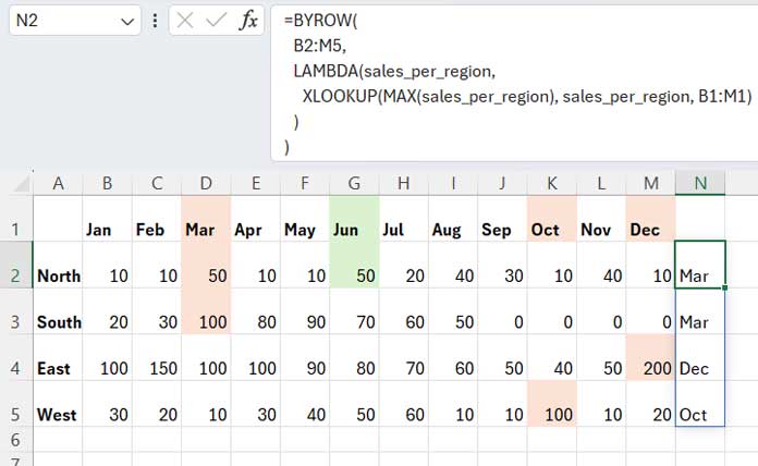 XLOOKUP with BYROW Function in Excel