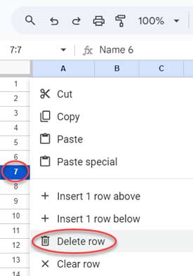 Deleting a Name Row in a Grid in Google Sheets