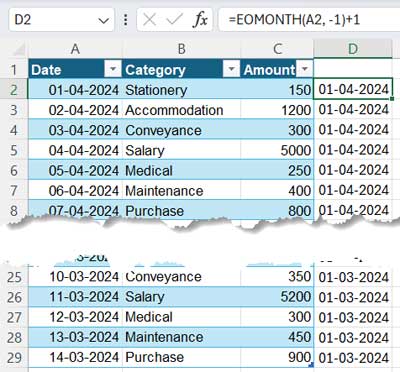 Helper column for month and category wise summary in Excel