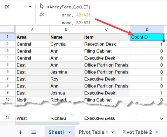 Unique Count in Pivot Table in Google Sheets - Formula