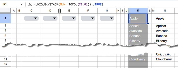 Example of Generating Distinct Values in a Drop-Down List within a Row