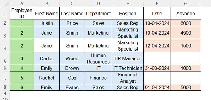 Example of a dynamic array formula to combine two tables in Excel