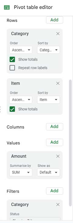 Pivot Table Editor Settings: Understanding the Pivot Table