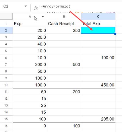 Analyzing expenses in Column A with respect to petty cash receipts in Column B in non-adjacent cells