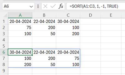 Sort a range by row: Excel
