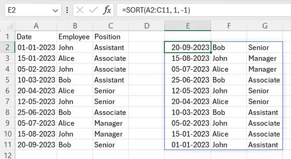 Sort order in SORT functions: Excel and Google Sheets