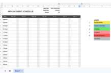 Free appointment schedule template in Google Sheets