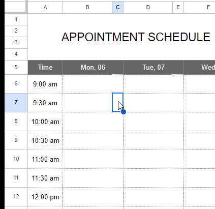 Drop-down menu to select colors for time slots in the appointment schedule template based on priority