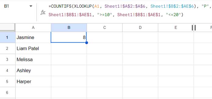 Formula 2: COUNTIFS with XLOOKUP for data analysis