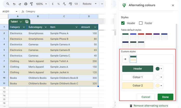 Applying Custom Table Conditional Formatting Styles