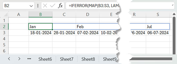 Example: Month Names in a Row at Month Start Columns