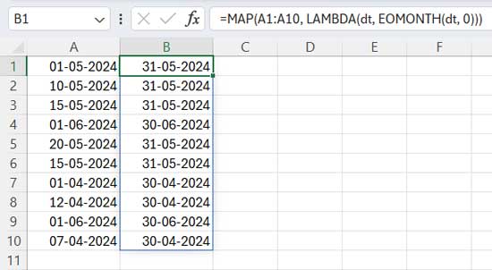 Excel MAP Function with EOMONTH