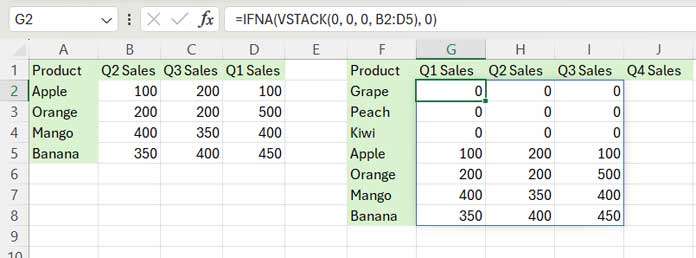 Adding rows at the beginning to expand an array in Excel