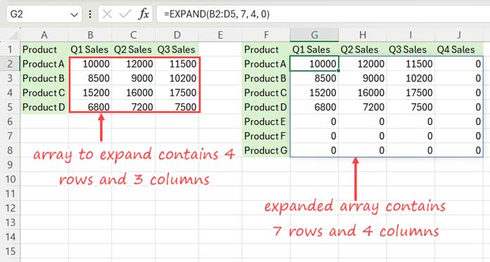 Expand an array in Excel