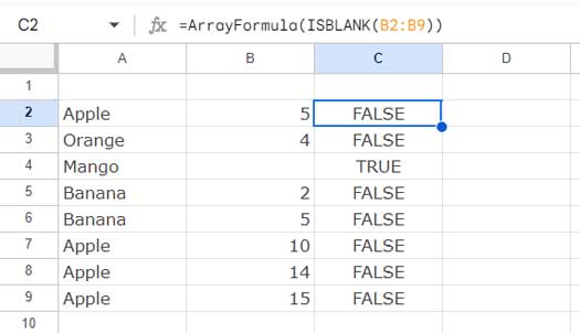 ISBLANK function in an array