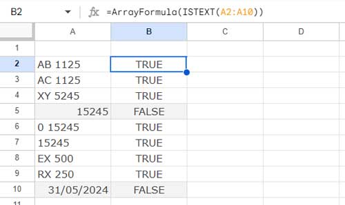 ISTEXT array formula example