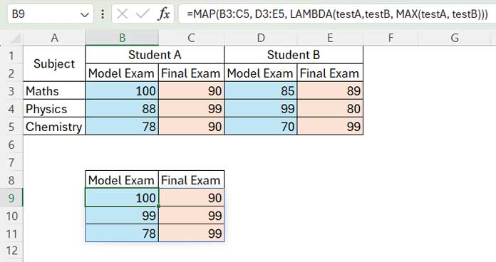 Excel MAP function with 2D array