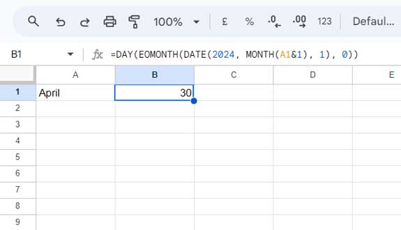 Conversion of month name to days in Google Sheets