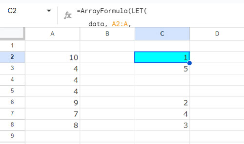 Rank Keeping First Occurrences of Data Points Only