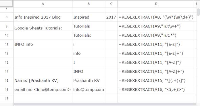 Examples of REGEXEXTRACT Function in Google Sheets - Set #2