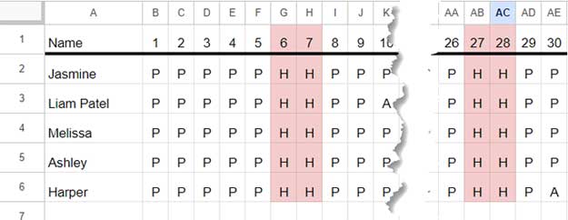 sample data (employee attendance)