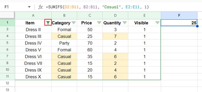 SUMIFS in Visible Rows (Alternative to SUMIF)