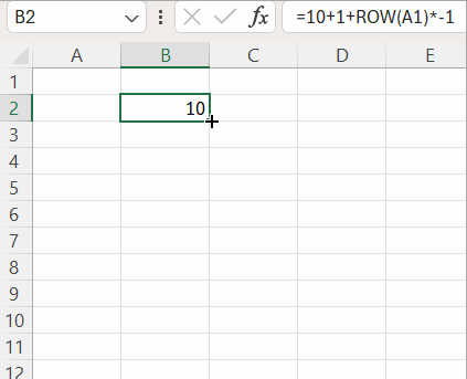 Decremental Sequence Non-Dynamic: Excel