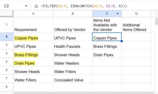 Compare List 1 with List 2 and Extract Non-matching List 1 Items