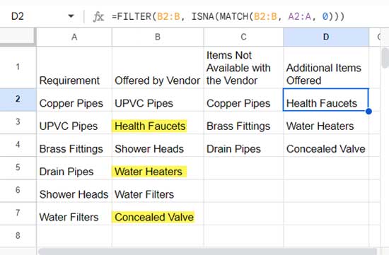 Compare List 2 with List 1 and Extract Non-matching List 2 Items