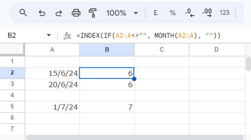 Example of using IF and ARRAYFORMULA together in Google Sheets