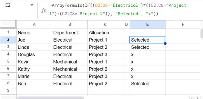 IF, AND, and OR array formula