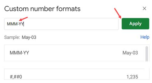 MMM-YY Custom Number Formatting in Sheets