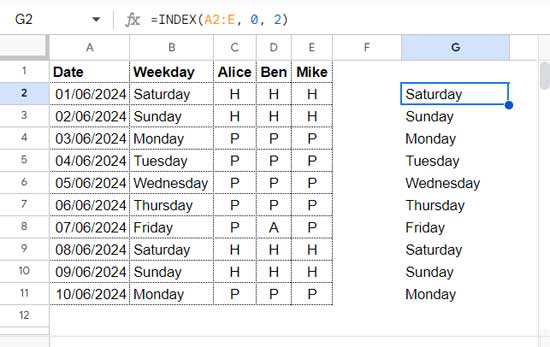 Returning Entire Column Using INDEX