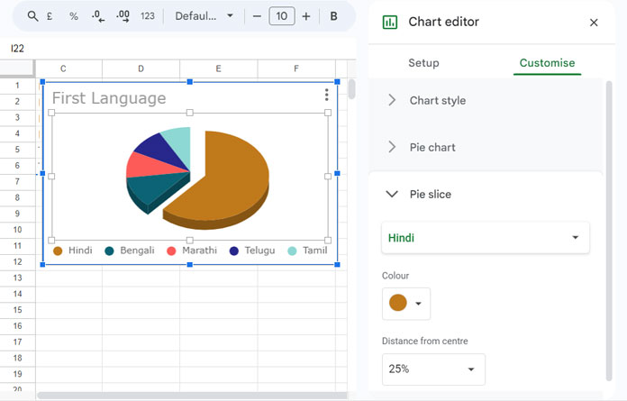 Exploding a 3D Pie Chart in Google Sheets