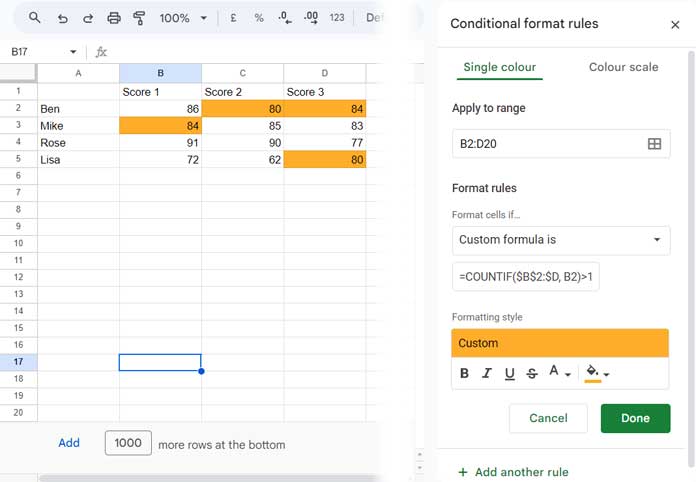 Highlight Duplicates Across The Sheet