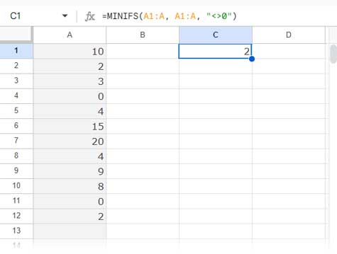 Using MINIFS to exclude zeros