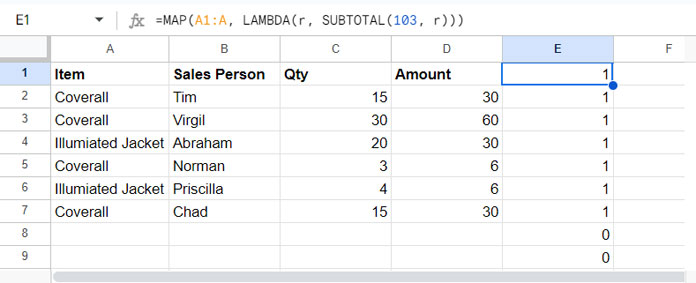 Virtual helper column formula for excluding hidden rows in Google Sheets QUERY