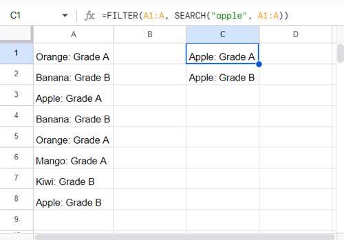 Using the SEARCH function within the FILTER function