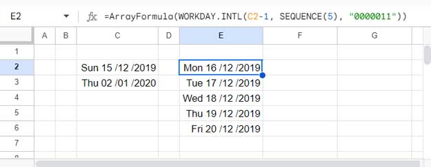 Generating a Sequence Using the WORKDAY.INTL Function